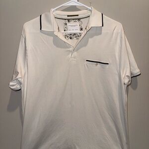 Denim & Flower Cream Polo Shirt with Black Trim